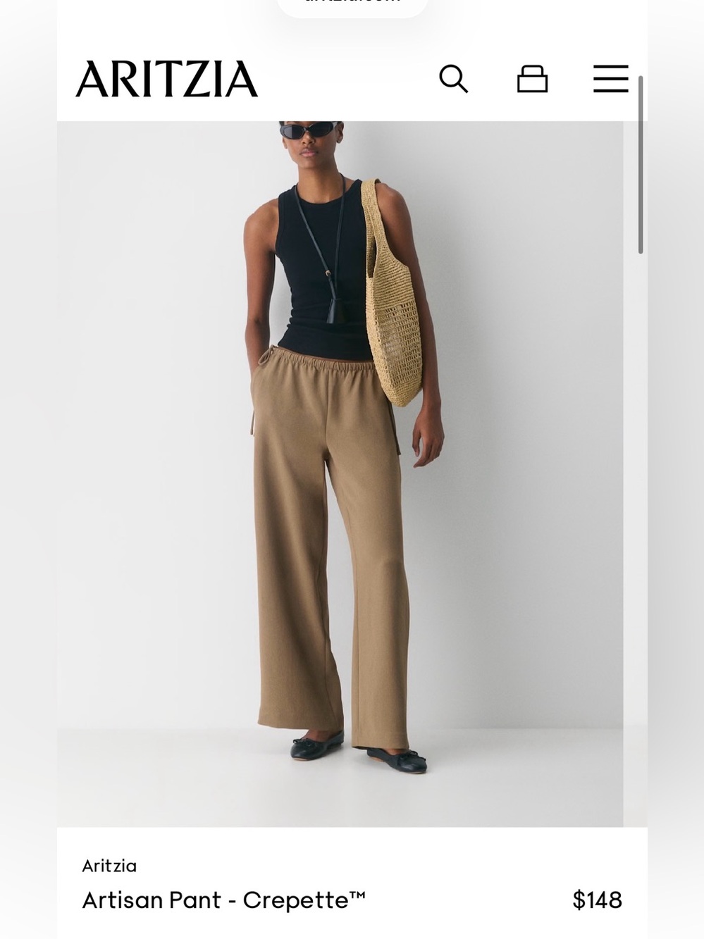 Aritzia Artisan Wide-Leg Drawstring Pants in Khaki Brown-NWOT